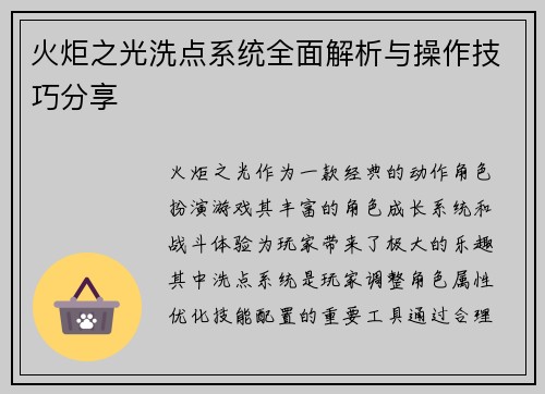 火炬之光洗点系统全面解析与操作技巧分享